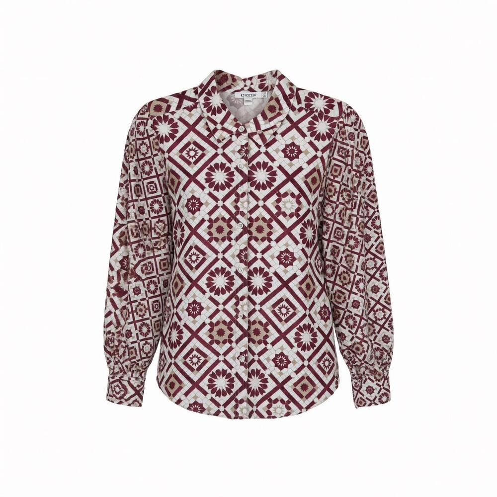 Chico's Women's Geometric Button Down Shirt Red OR Size OR (U.S. 4R)